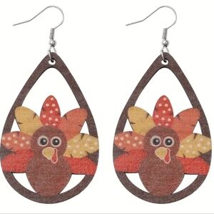 Brand New Thanksgiving Cute Turkey Drop/Dangle Wooden Earrings